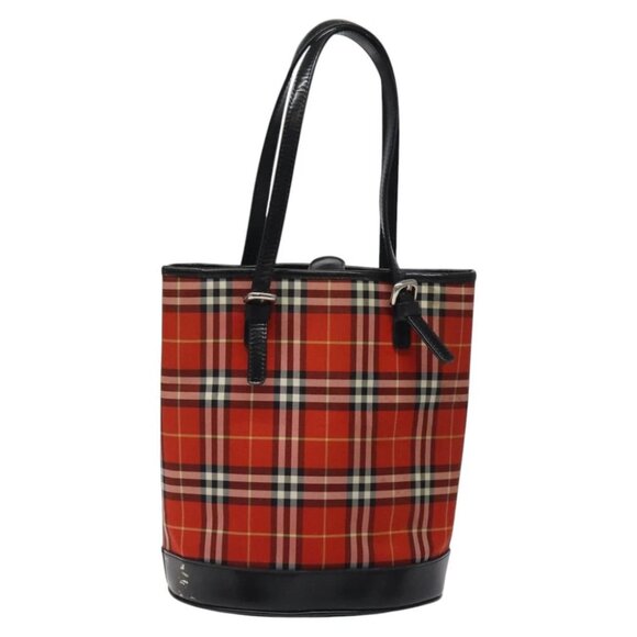 Burberrys Nova Check Blue Label Hand Bag Canvas Red Silver Auth 118022 - Picture 4 of 15